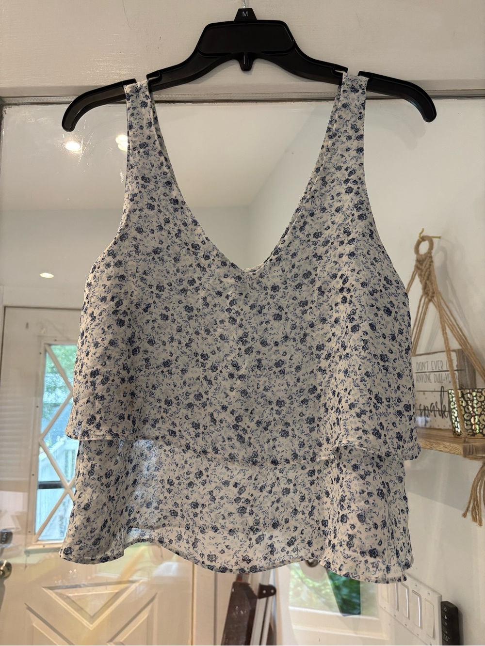 Garage Blue Floral Cropped Ruffle Camisole